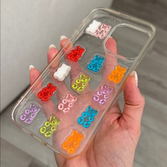 Clear Glitter Multi Colored Gummie Bear iPhone Case 15 Max Pro - Picture 3 of 7